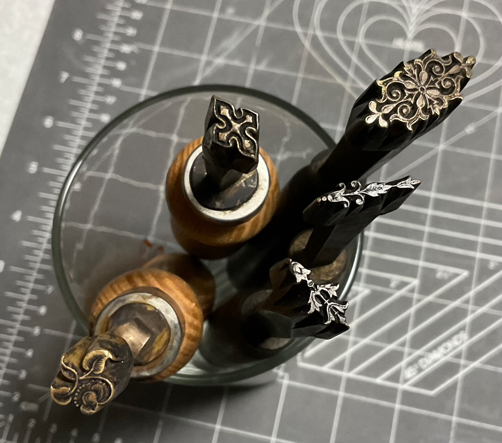 5 Antique Philadelphia Brass Bookbinding Gold Leaf Tools, William C