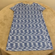 Ann Taylor Loft Womens Blue Tie Dye Crew Neck Short Sleeve Shift Dress Size 8