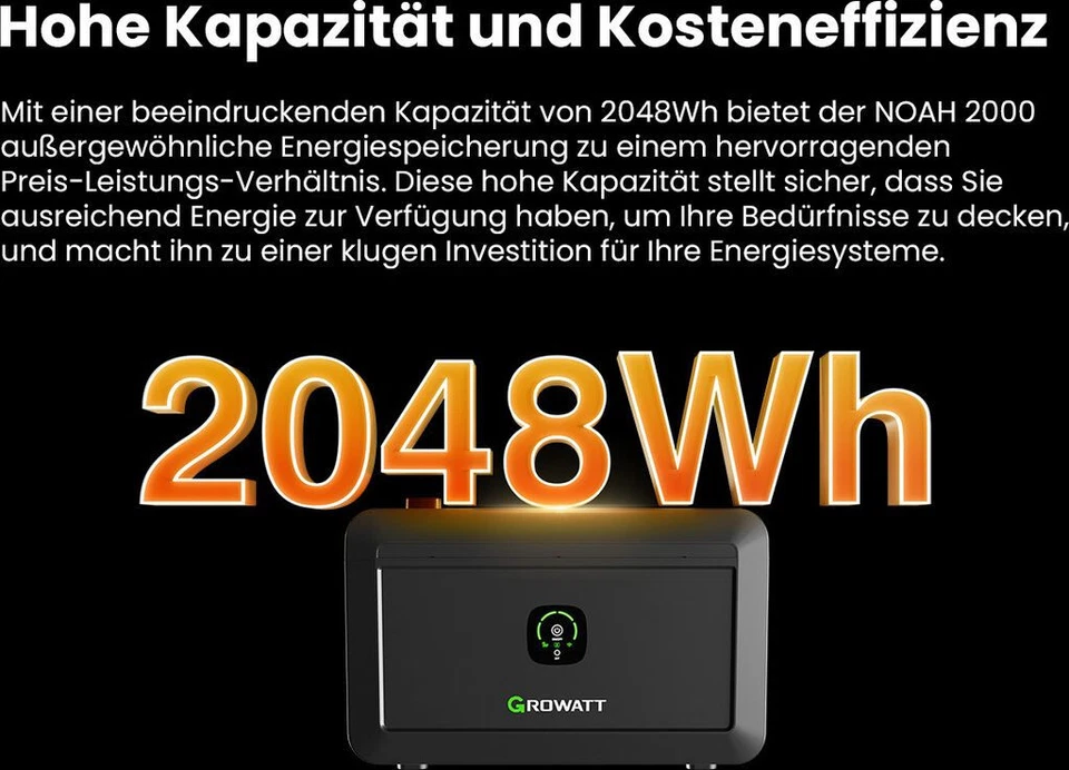 Growatt NOAH 2000 Solarspeicher 2048Wh LiFePo4 Akku Speicher PV Balkonkraftwerk - Bild 3 von 4