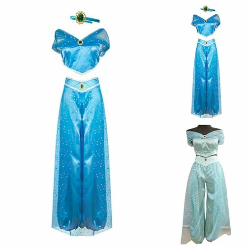 Erwachsene Dame Aladdin Prinzessin Jasmine Cosplay Kostüm Karneval Kleider Set - Bild 3 von 8