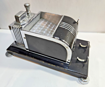 art deco cigarette lighter in collectible ronson lighters Vintage Working Ronson Chrome Black Enamel Touch Tip Lighter Cigarette  Dispenser