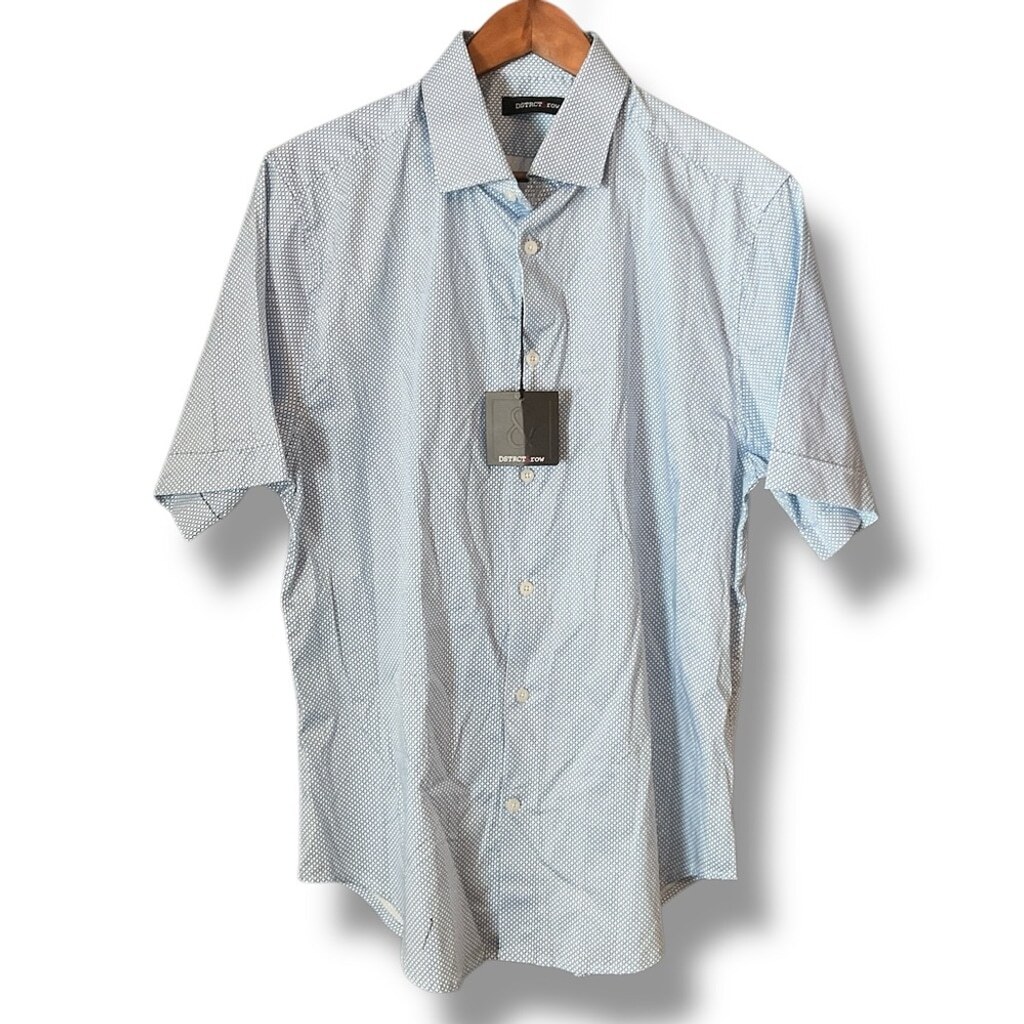 FILA Top grande District & Row blu e bianco geometrico manica corta colletto con bottoni