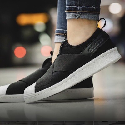 adidas black and white slip on