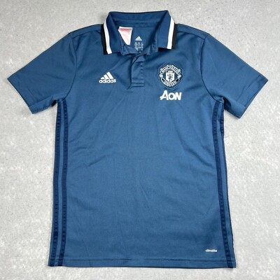 #ad Adidas Manchester United Polo Shirt Boys Medium Blue Jersey 2017 2018 Football $18.80