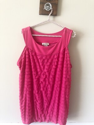 NWT Harve Benard Womens Plus Size 1X Pink Ruffled Sleeveless Top