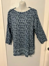 NWT Style&co Fleur Blue Floral Multi-Color Top with 3/4 Sleeve      Plus Size 2X