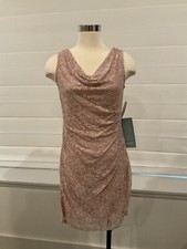 simply liliana Size 4 Formal Pink Dress NWT Sleeveless Stretch Lace Overlay Cowl