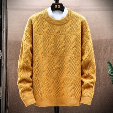 Men Chunky Cable Knitted Top Soft Casual Sweater Jumper Pullover Top Warm Loose