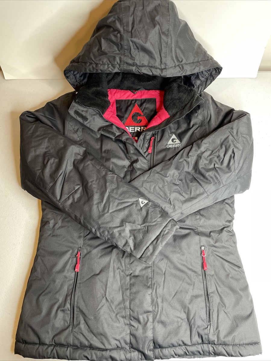 Gerry Fall Winter Coat Hooded Full Zip Jacket Womens Size Small Black/Pink