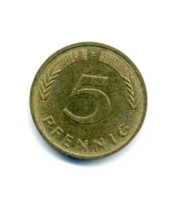 Vintage 1980-F Germany 5 Pfennig Coin World Money