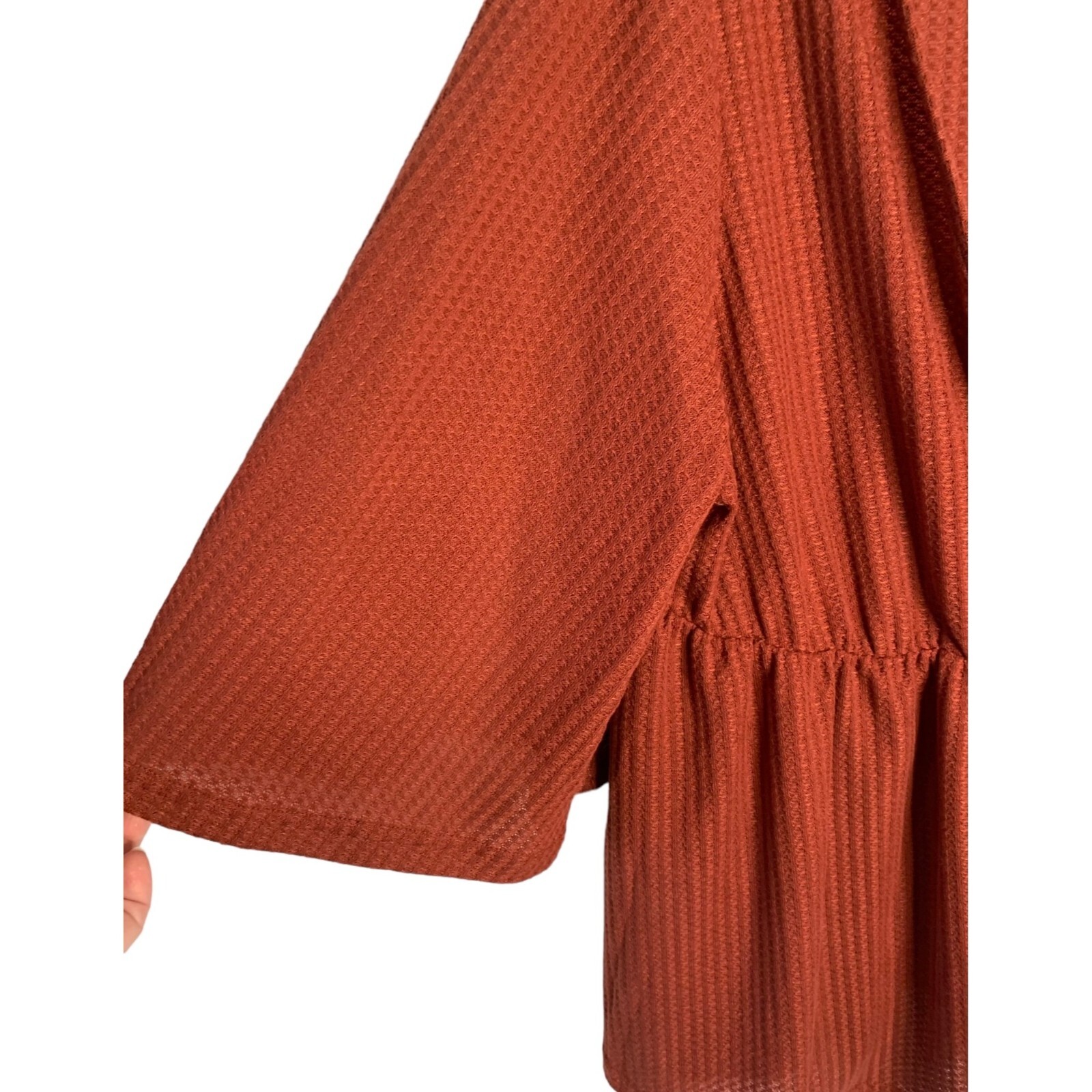 BLOOMCHIC Rust Orange Waffle Knit Flutter Sleeve … - image 4