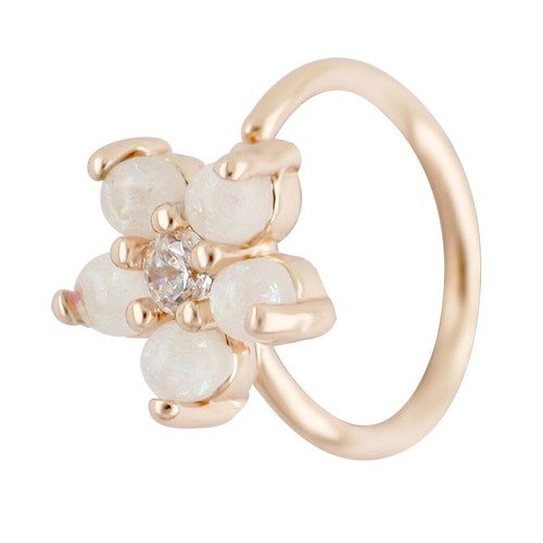 20G Opal Glitter Set Flower Petals CZ Center 316L Steel Hoop NOSE RING Earring - Picture 12 of 12