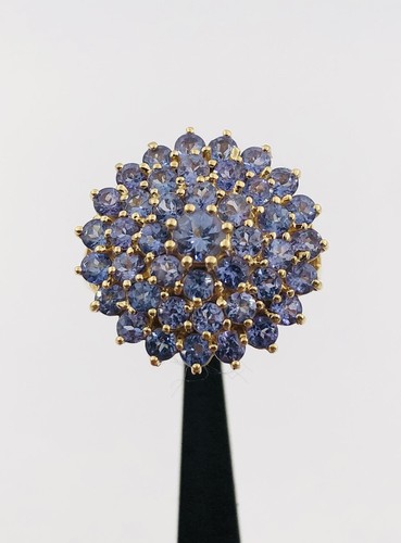 Designer 14k Yellow Gold Natural Purple Iolite Floral Cluster Ring - Picture 10 of 10