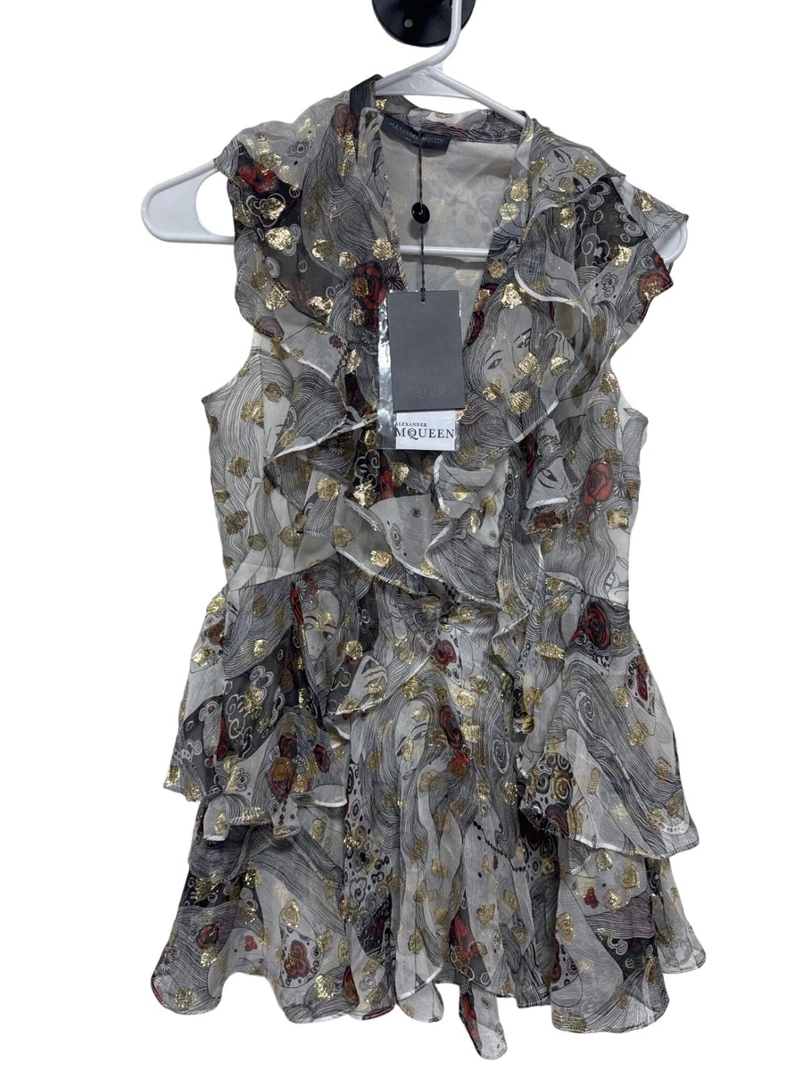 Blouse à Volants Alexander McQueen - Taille 40 - Coton Et Soie - Couleur Chair - Occasion Très Bon état