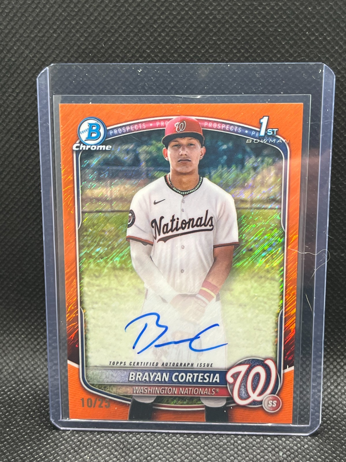 2025 Bowman Chrome Brayan Cortesia 1st Orange Shimmer Auto 10/25 CPA-BC
