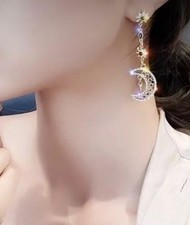 moon and star earrings Asymmetric Dangle Earrings Gold And Blue