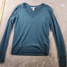 Athleta Women's Top Sunrise V-Neck Sweatshirt Size XS GreenLightweight Stretchy
