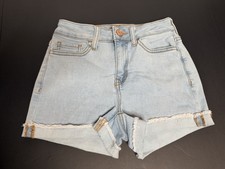 SO Curvy Shortie High Rise Denim Shorts Women's 3/26 Light Wash Frayed Cuffed