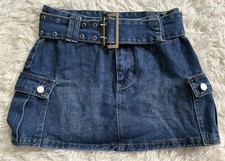 Y2K Punk Mall Goth Alt Emo Cyber Grunge Harajuku Biker Belted Denim Mini Skirt L