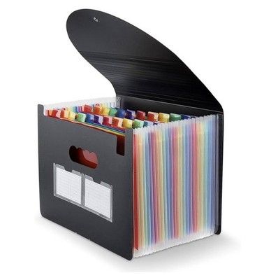 Black 24 Pocket Expanding File Folder A4 Letter Accordion Organizer Colored Tabs