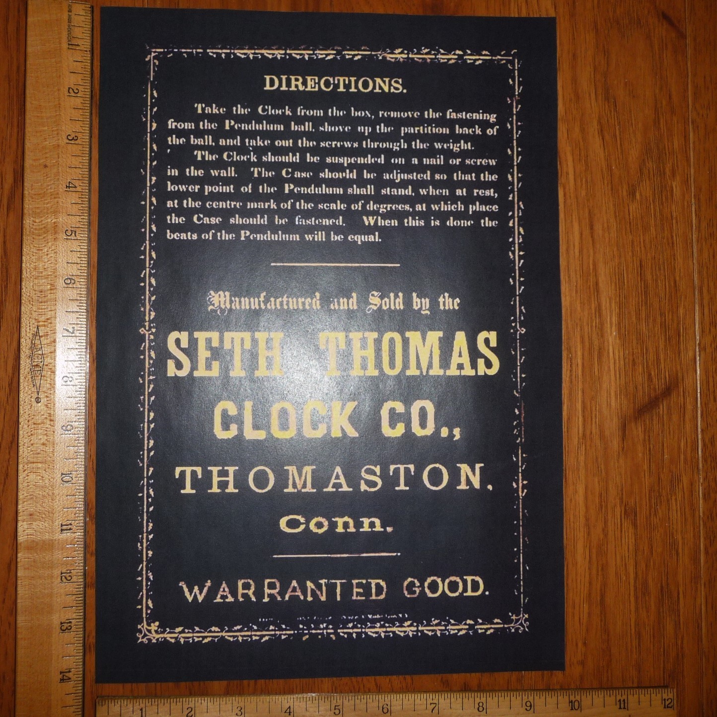 Seth Thomas Thomaston Label & Beat Scale for #1 Regulator Clock ...
