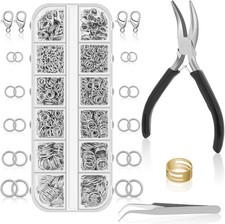 1200PCS Silver Jump Rings Jewelry Making Kit with Pliers Clasps for Repair