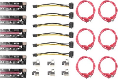 6 Stück VER009 USB 3.0 PCI-E Riser 009S 1X auf 16X Extender Riser Karte SATA 15Pin zu