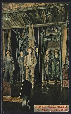 Butte, MT, Station 1600 feet below ground, Original Mine, Ansichtskarte 1908 