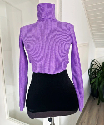 Bershka Damen Rollkragenpullover S lila Rippstrick langarm unifarben