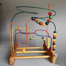 Vintage Large Supermaze Wooden Bead Roller Coaster Activity Maze Educate Toy