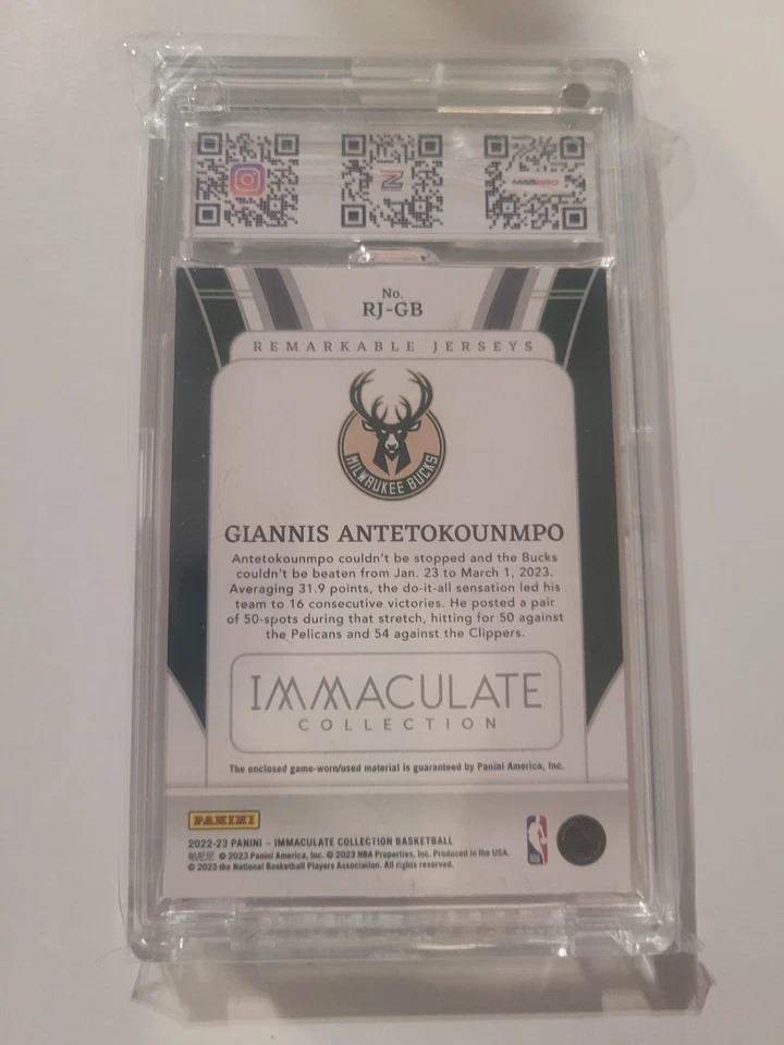 2022-23 Panini Immaculate Giannis Antetokounmpo Patch /25 Game Used Jersey Bucks - Image 3 of 3