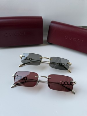GUCCI GG1808S 003 Gold Grey Silver Flash Mirror Rimless Sunglasses