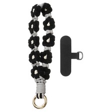 Boho Macrame Keychain Boho Wrist Keychain with T-shaped Pad, Gray Black