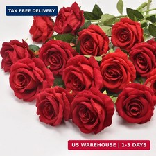 Wine Red Fake Roses Artificial Flowers 10 Pcs Real Touch Silk Faux Roses with Lo