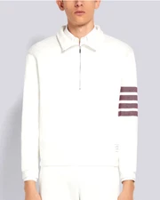 Thom Browne White Funnel Neck 4-Bar Half-Zipper Sweatshirt Size 1/Small $890