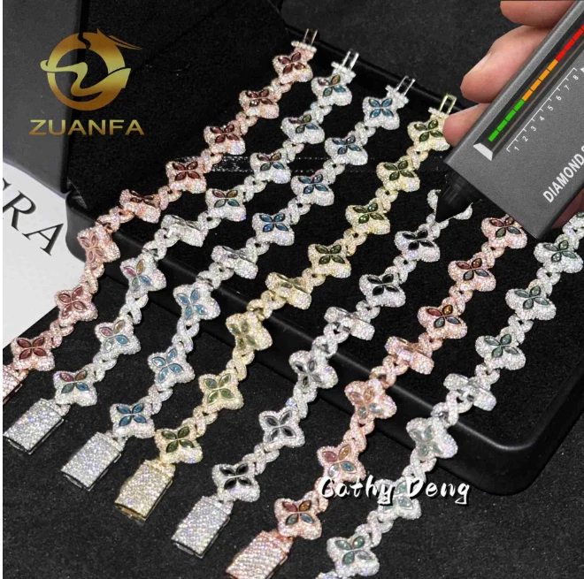 Hip Hop Flower Cuban Vvs Moissanite Iced Out Bracelets - Image 2 of 4