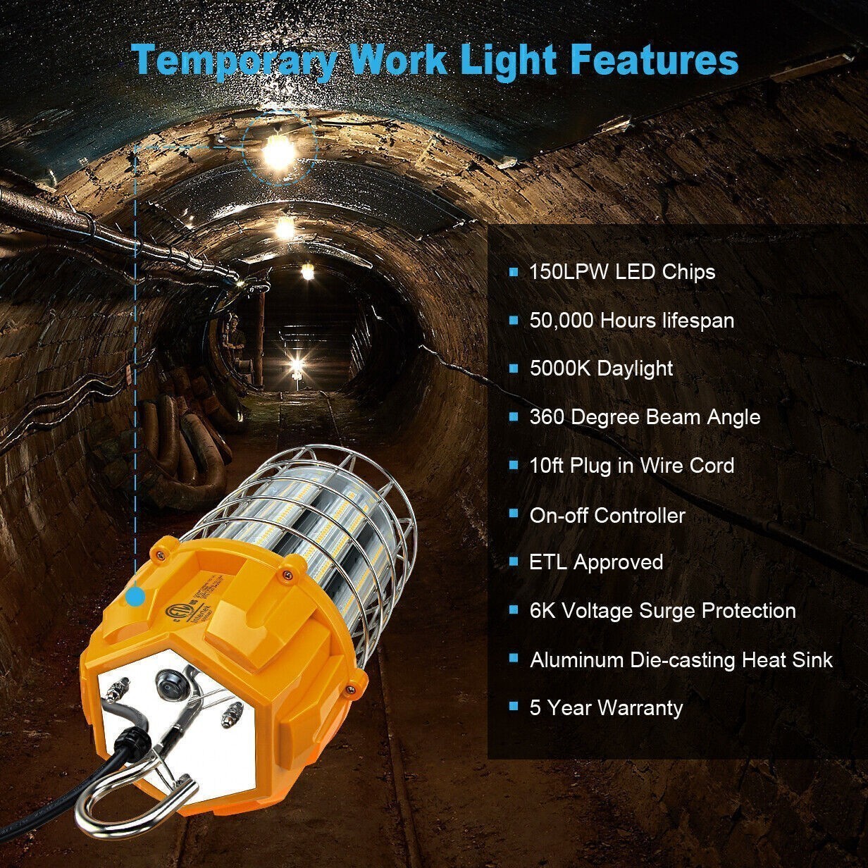 15000LM -100W LED Temporary Work Light Warehouse Constructions Jobsite Lighting