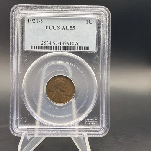 1921 S 1C Lincoln Wheat Cent - PCGS AU55 - Free Shipping
