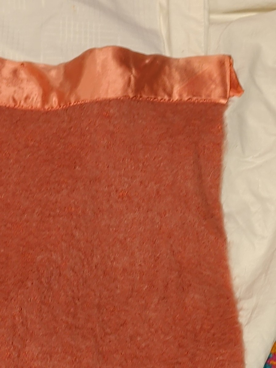 Vtg St Mary's Wool Blanket Satin Trim 1950's MCM 79x60” Terracotta