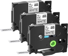 3PK Embellish Satin Ribbon Black on White for Brother P-Touch TZe TZ R231 Label