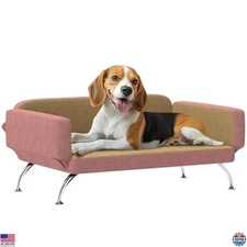 PawHut Pink Dog Sofa Bed & Cat Couch - Cozy Pet Sofa with Adjustable Armrest