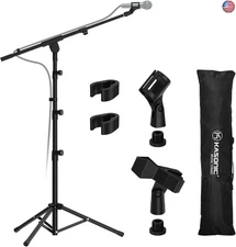 K KASONIC - Microphone Stand, Adjustable Collapsible Tripod Boom Mic Stands