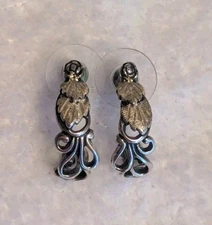 Vintage Wheeler Mfg Co Sterling Silver Earrings Two Tone Filigree Dangle 925 WM
