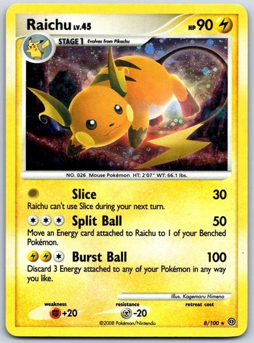Raichu 8/100 Holo Rare Stormfront Pokemon Lightly Played