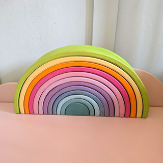Grimms Large 12 Piece Pastel Stacking Rainbow Good Used Condition