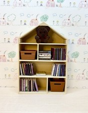 Dollhouse Miniature 1:12 House Shaped Kid Bookcase 2 Bins 35 Children  s Books Cr
