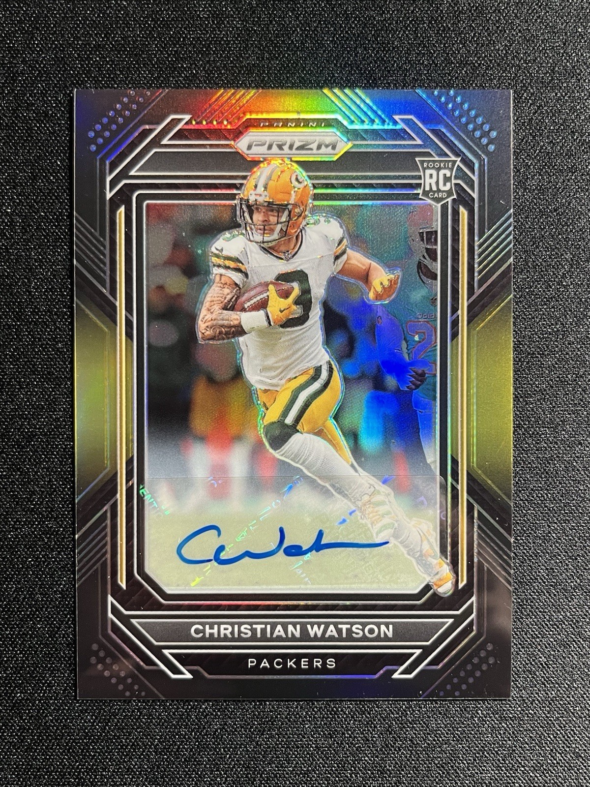 2022 Panini Chronicles CHRISTIAN WATSON PRIZM BLACK GOLD Auto #9/10 Jerseymatch