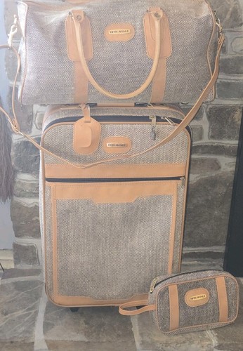 Vintage Fifth Avenue 3-Piece Luggage Set - Woven Canvas & Tan Trim