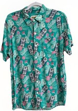 Tipsy Elves Medium All Over Print Busch Light Hawaiian Golf Shirt Polo Mens
