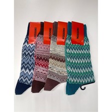 Missoni Zigzag Knit Dress Socks - Green, Blue, Red, Brown 4 Pack NWT S/M
